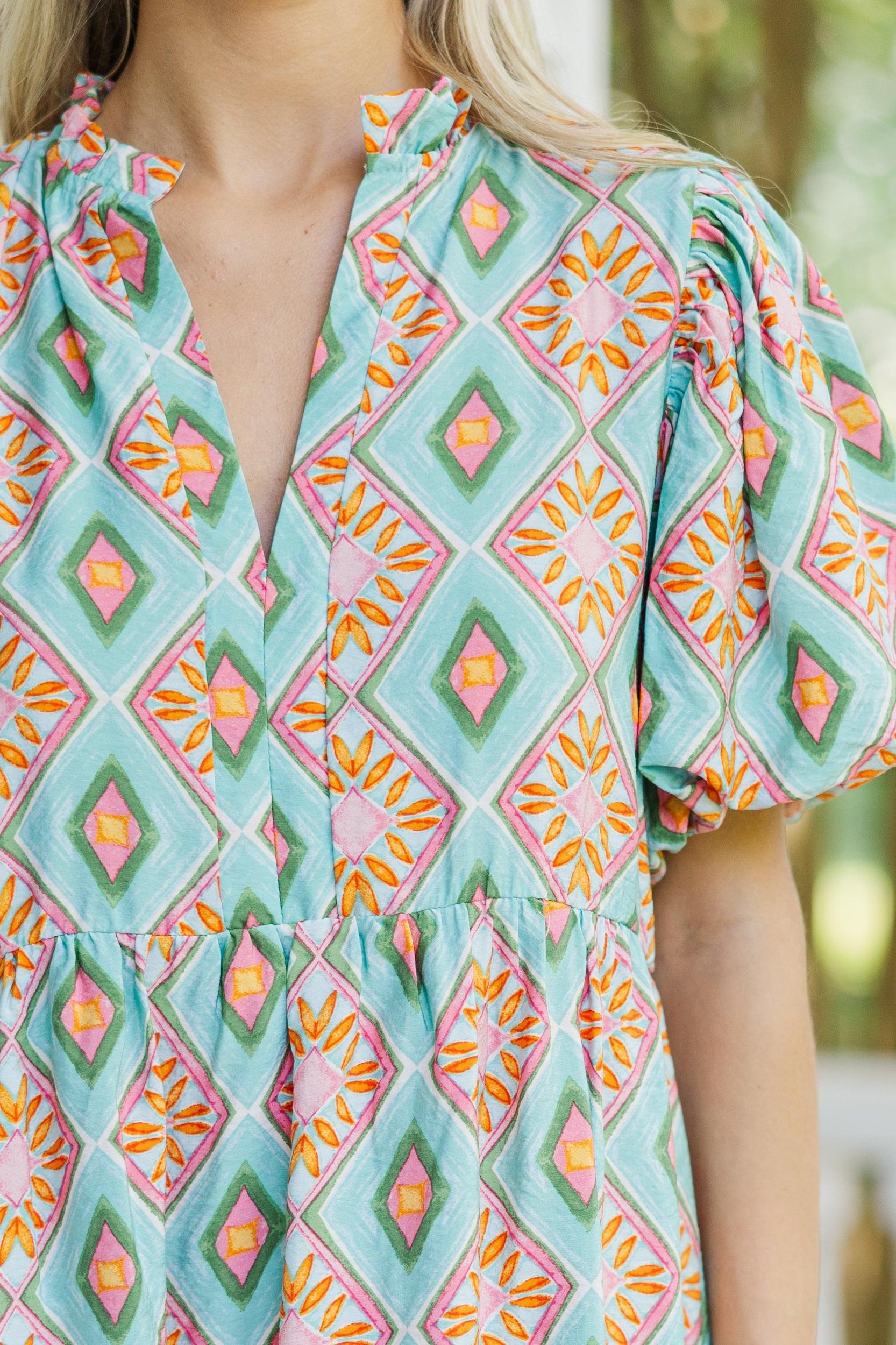 Go With The Flow Mint Green Printed Dress Female Product Image