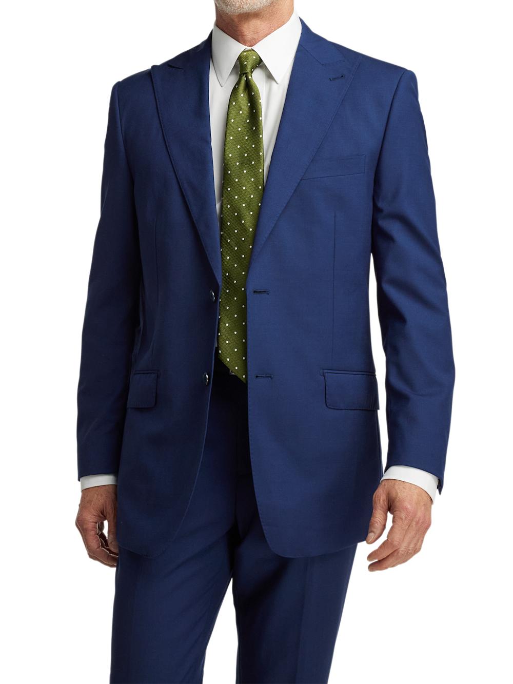 Wool Stretch Bengaline Peak Lapel Suit Jacket - Blue Product Image