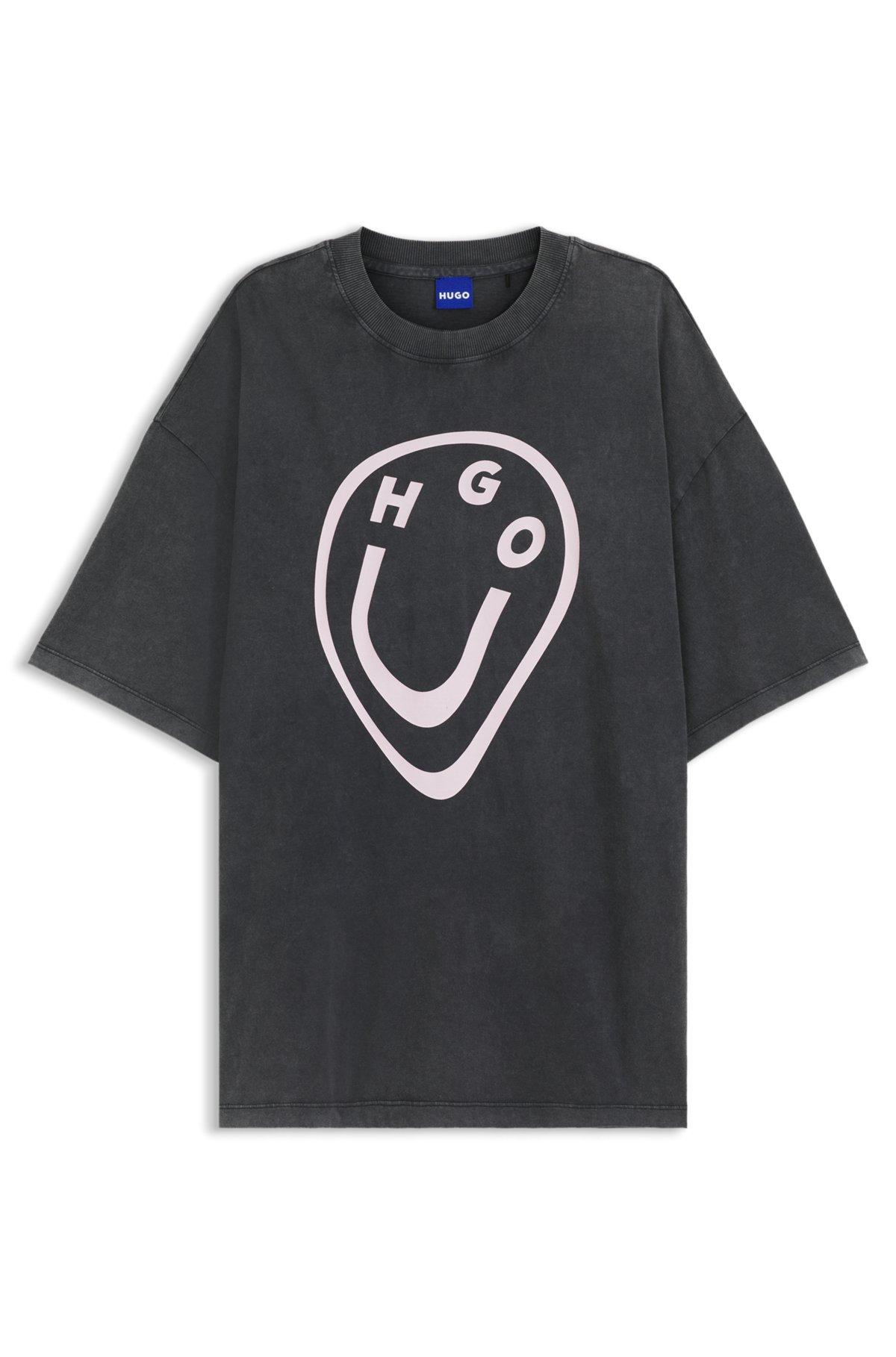 Cotton-jersey T-shirt with melted-effect Happy HUGO print Product Image