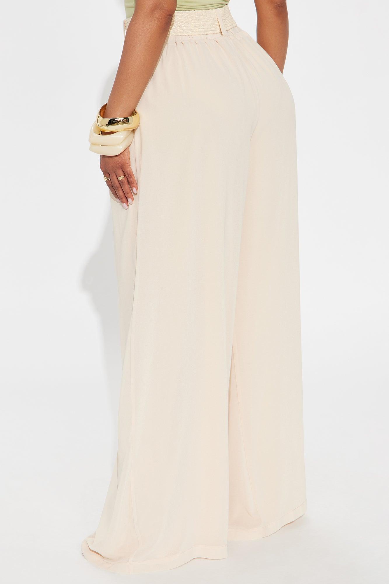 Jaya Wide Leg Belted Chiffon Trouser - Cream Female Product Image