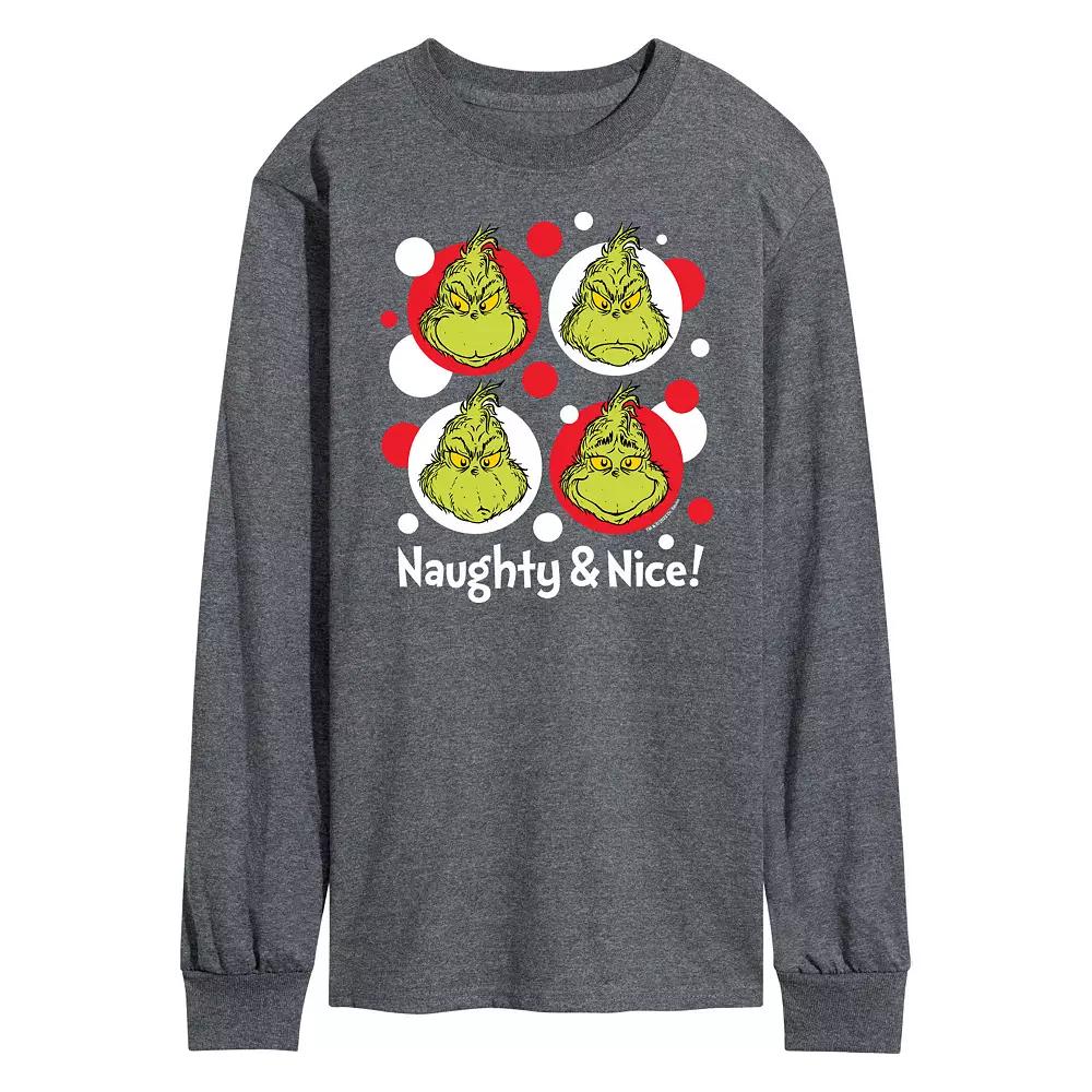 Men's Dr. Seuss Grinch Naughty & Nice Long Sleeve Tee,  Product Image