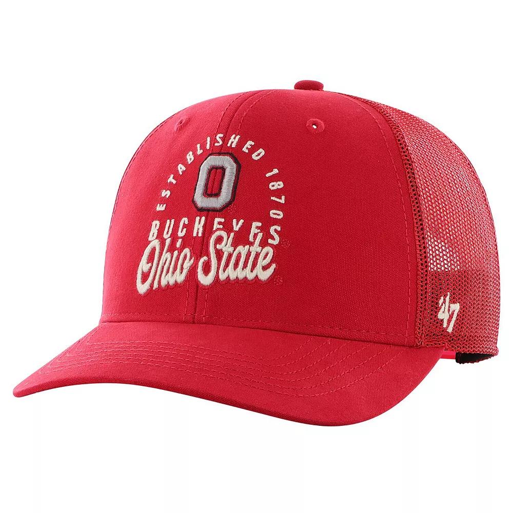 Men's '47 Scarlet Ohio State Buckeyes Pitstop Trucker Adjustable Hat, Red Product Image
