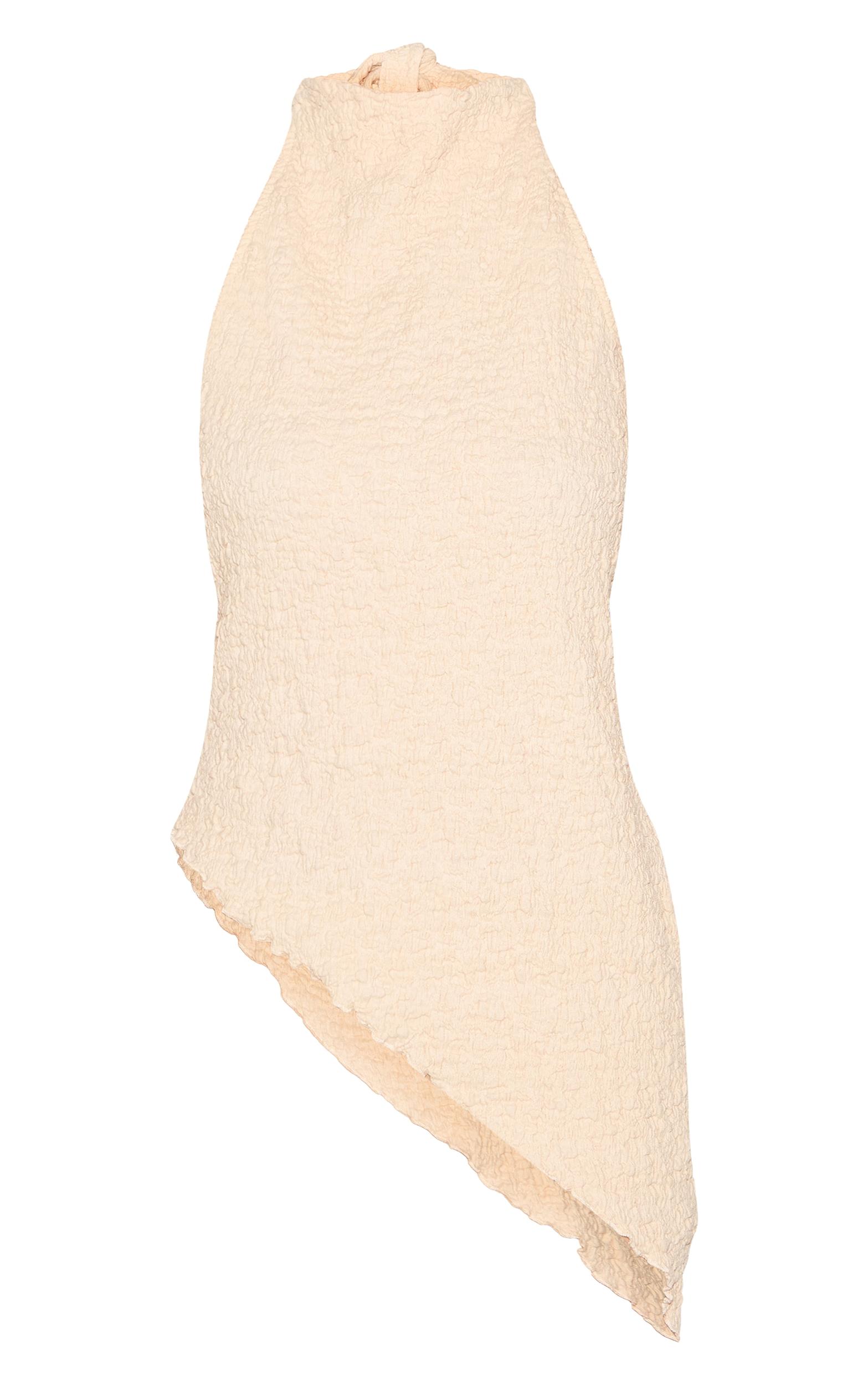 Cream Textured High Neck Asymmetric Hem Detail Long Top Product Image