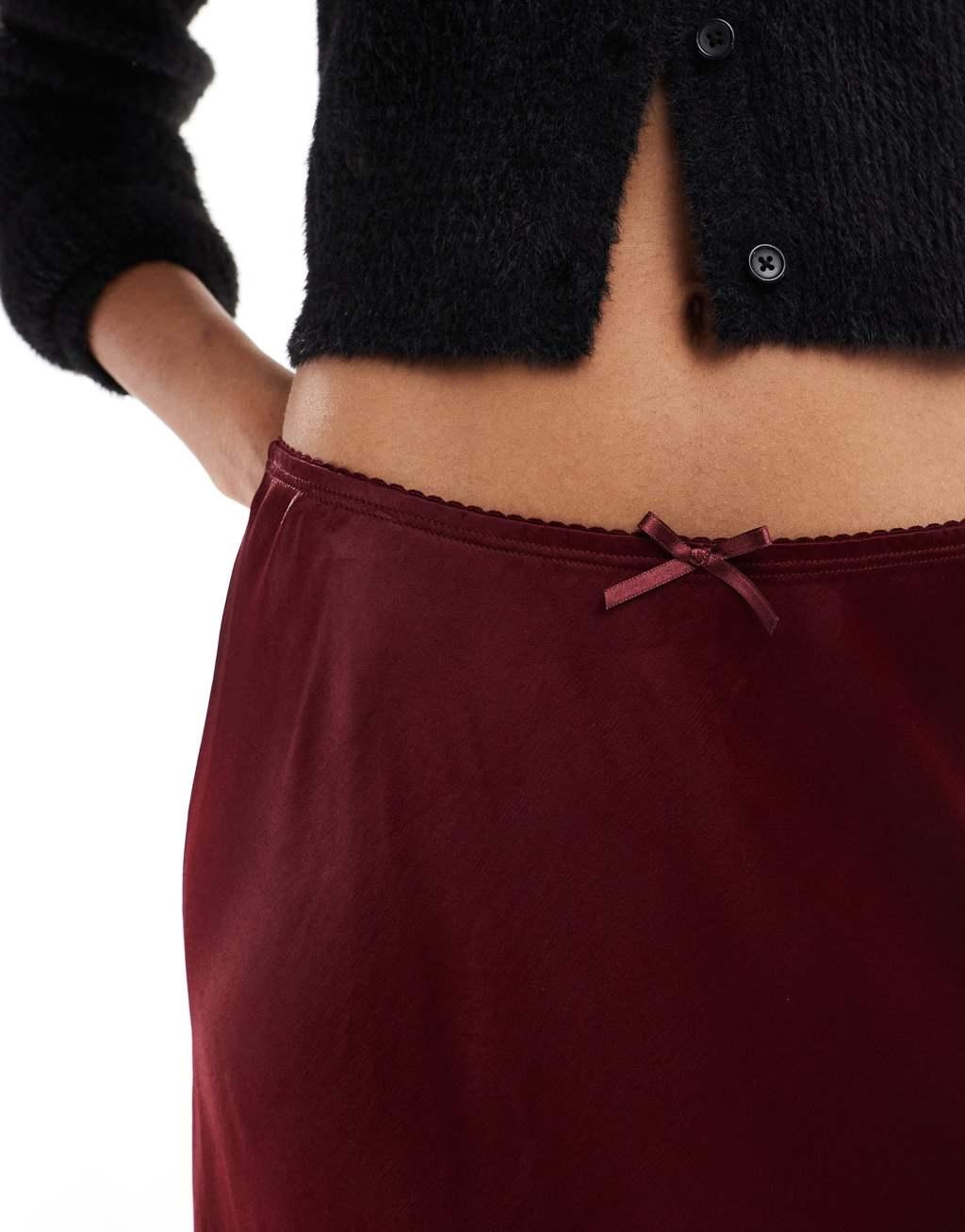 Miss Selfridge satin bias cut maxi skirt in burgundy Product Image