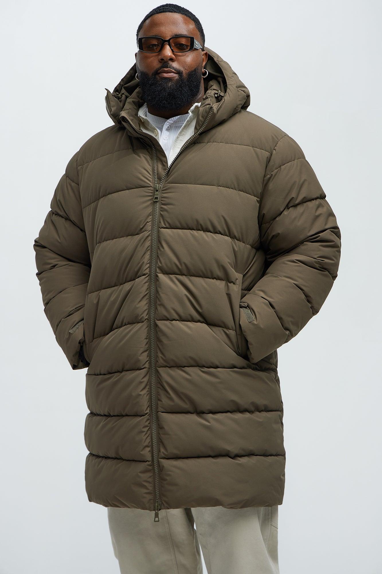 Flexin' Puffer Long Coat - Olive Product Image