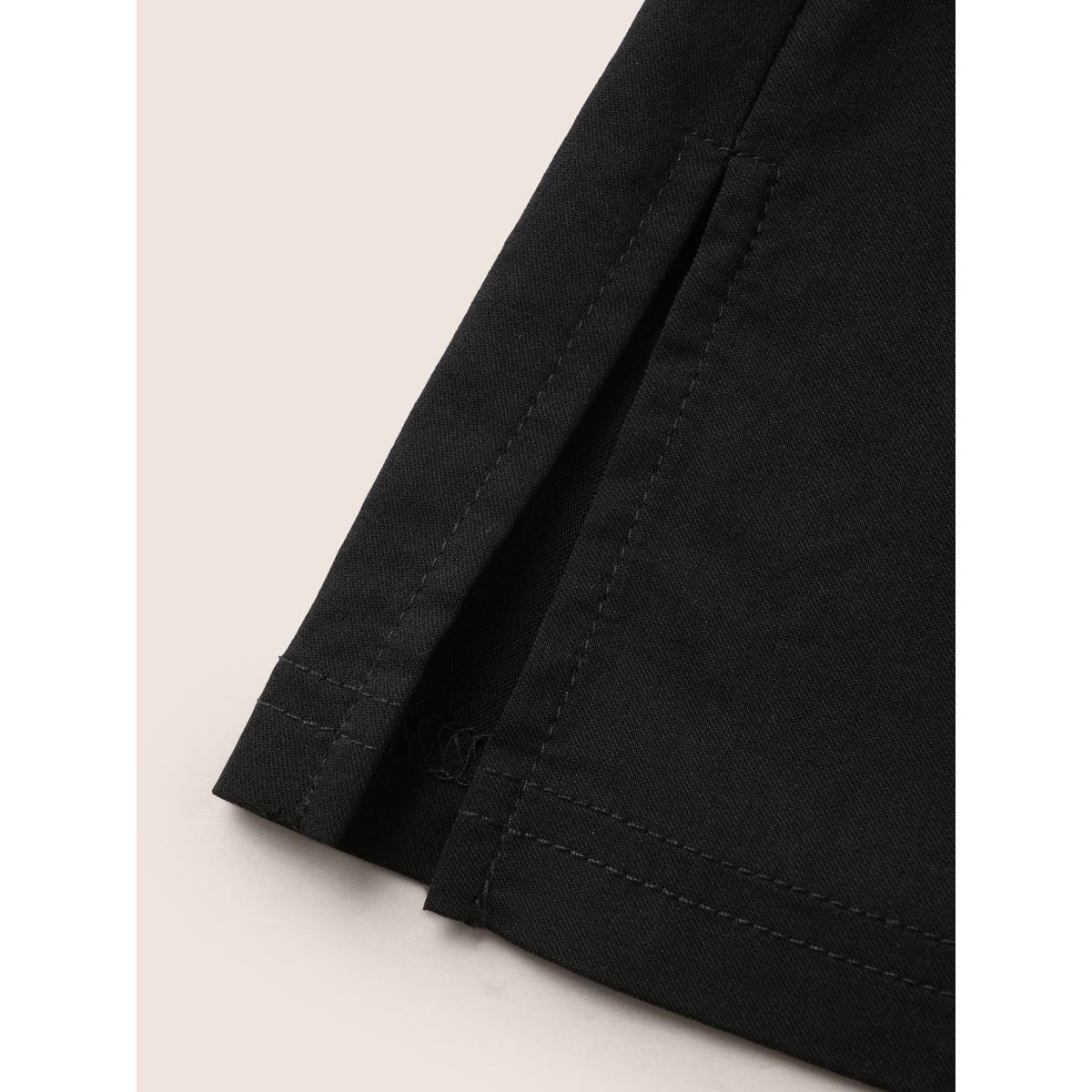 Plus Size Black Stretchy Woven Shirt Collar Contrast Blouse Women Workwear Essentials Short sleeve Shirt collar Work Blouses BloomChic 14-16/1X Product Image