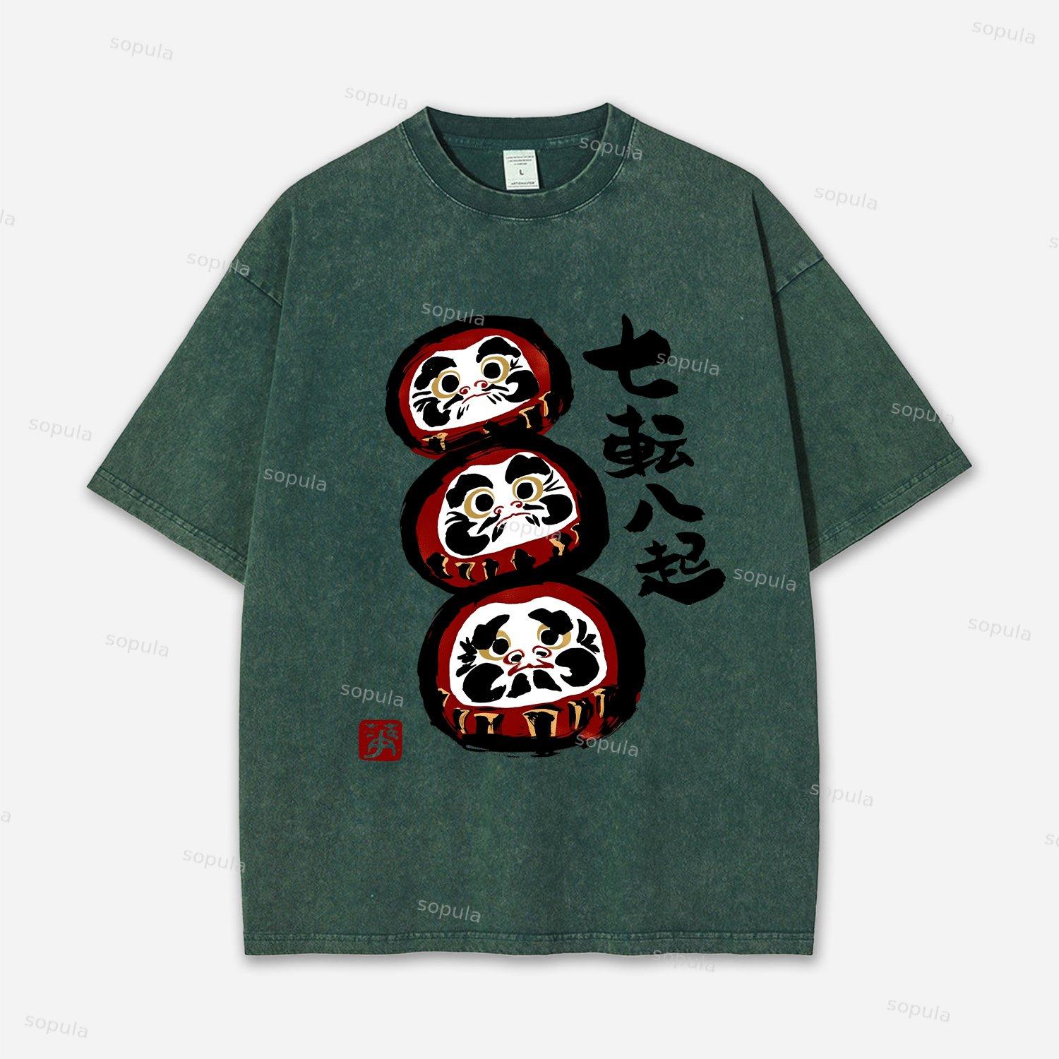 Funny Daruma Acid Washed T-shirt Product Image