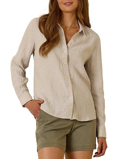 Tommy Bahama Coastalina Linen Point Collar Long Sleeve Button Front Top Product Image