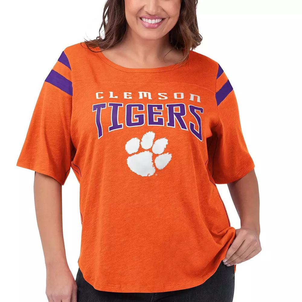 Women's G-III 4Her by Carl Banks Orange Clemson Tigers Plus Size Linebacker Half-Sleeve T-Shirt, Size: 2XL Product Image