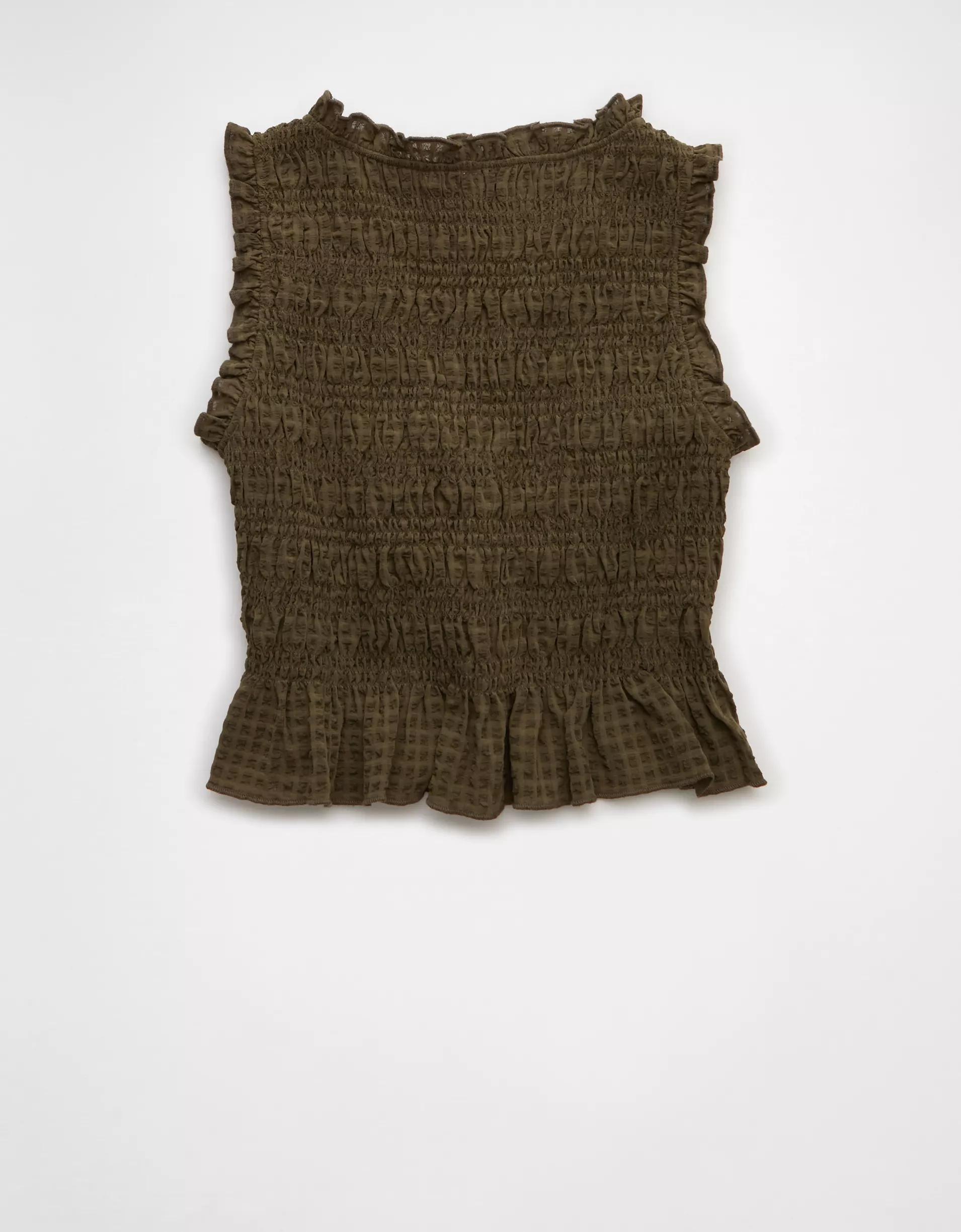 AE Tie-Front Smocked Tank Top Product Image