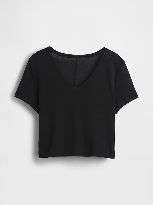 Linen-Blend V-Neck Crop T-Shirt Product Image