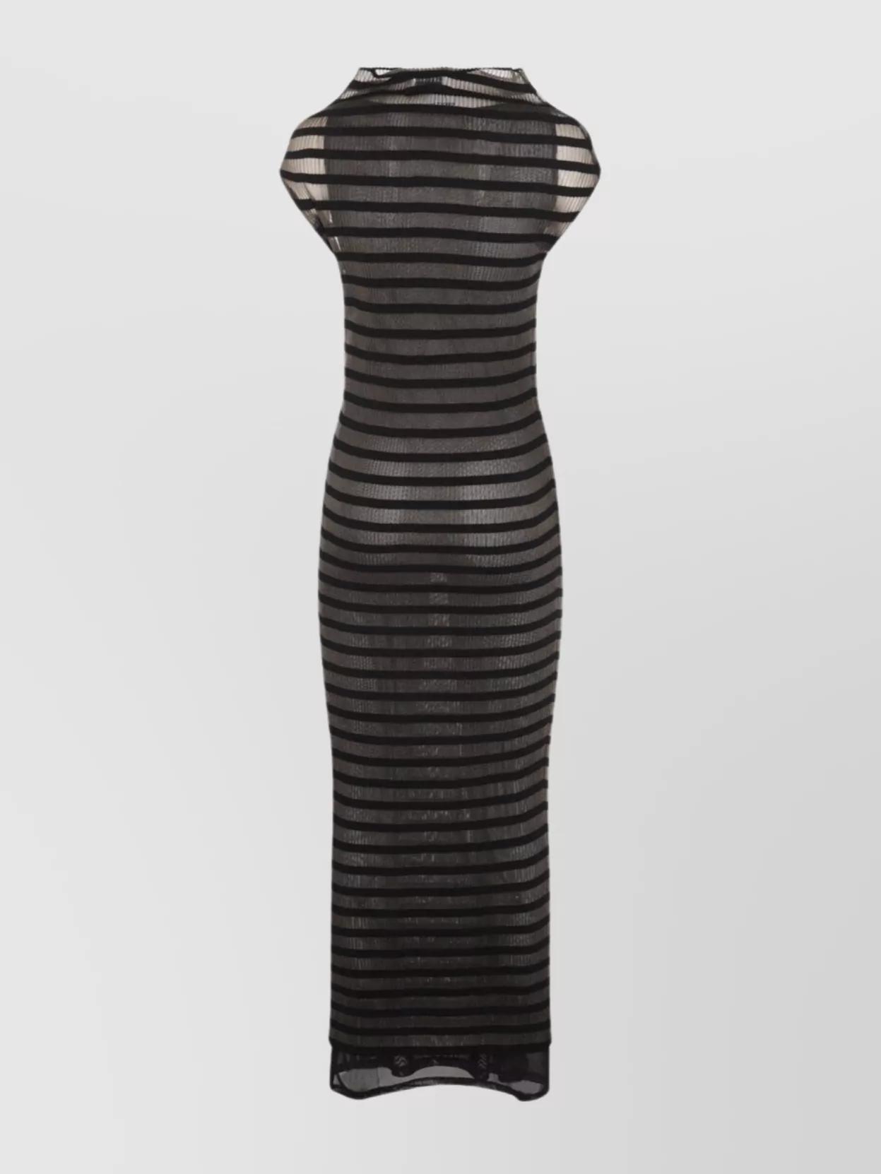 JEAN PAUL GAULTIER Mariniere Striped Cap-sleeve Nylon Maxi Dress In Black Product Image