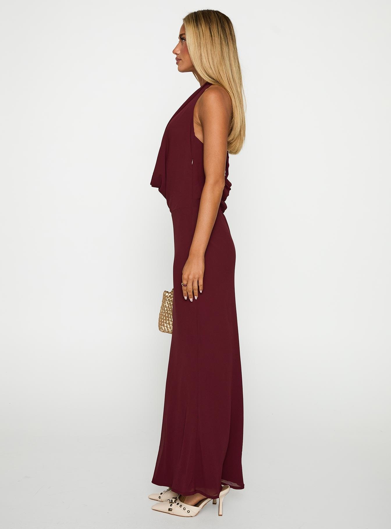 Vortexa Halter Maxi Dress Currant Product Image