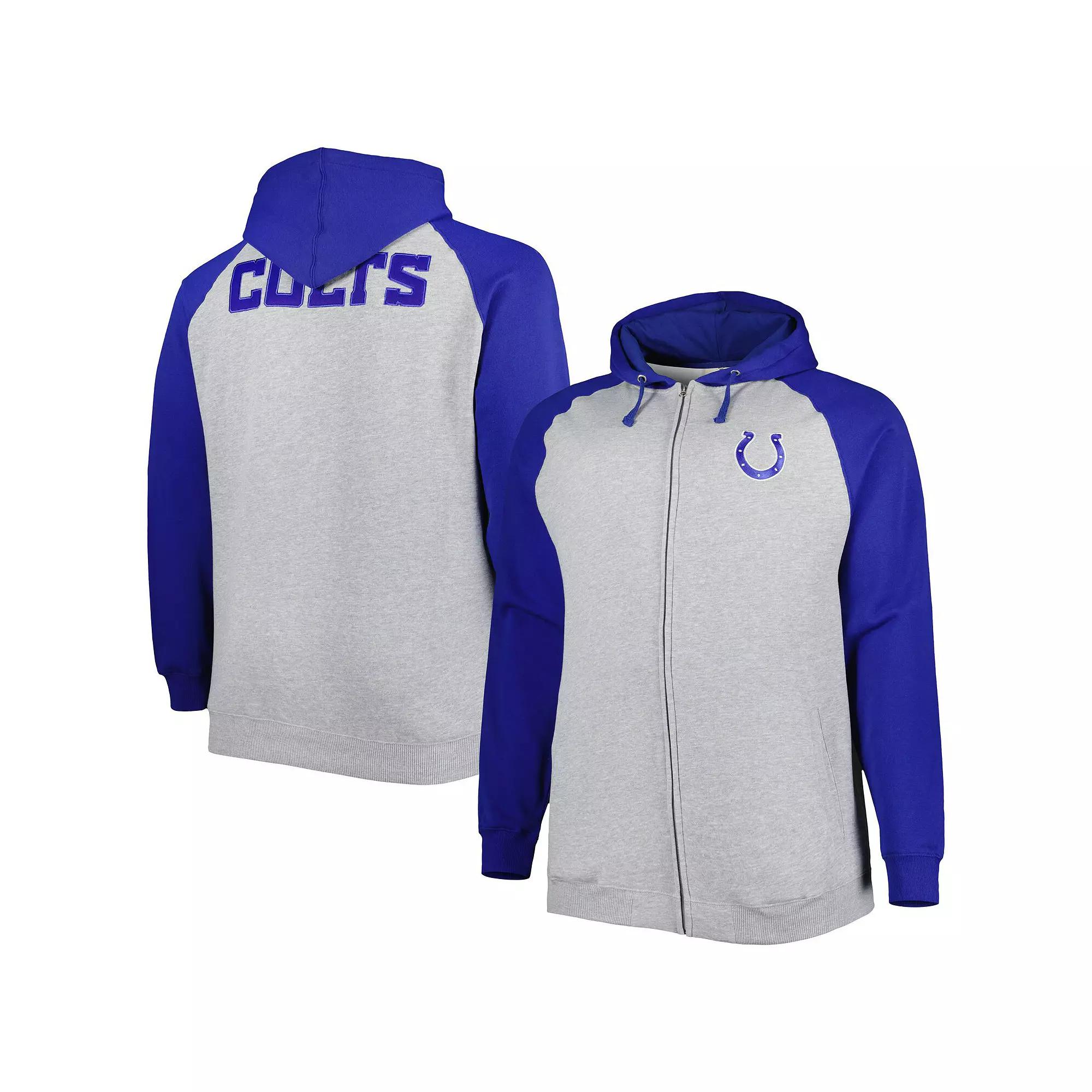 Men's Heather Gray Indianapolis Colts Big & Tall Fleece Raglan Full-Zip Hoodie Jacket, Size: 2XB, Grey Product Image