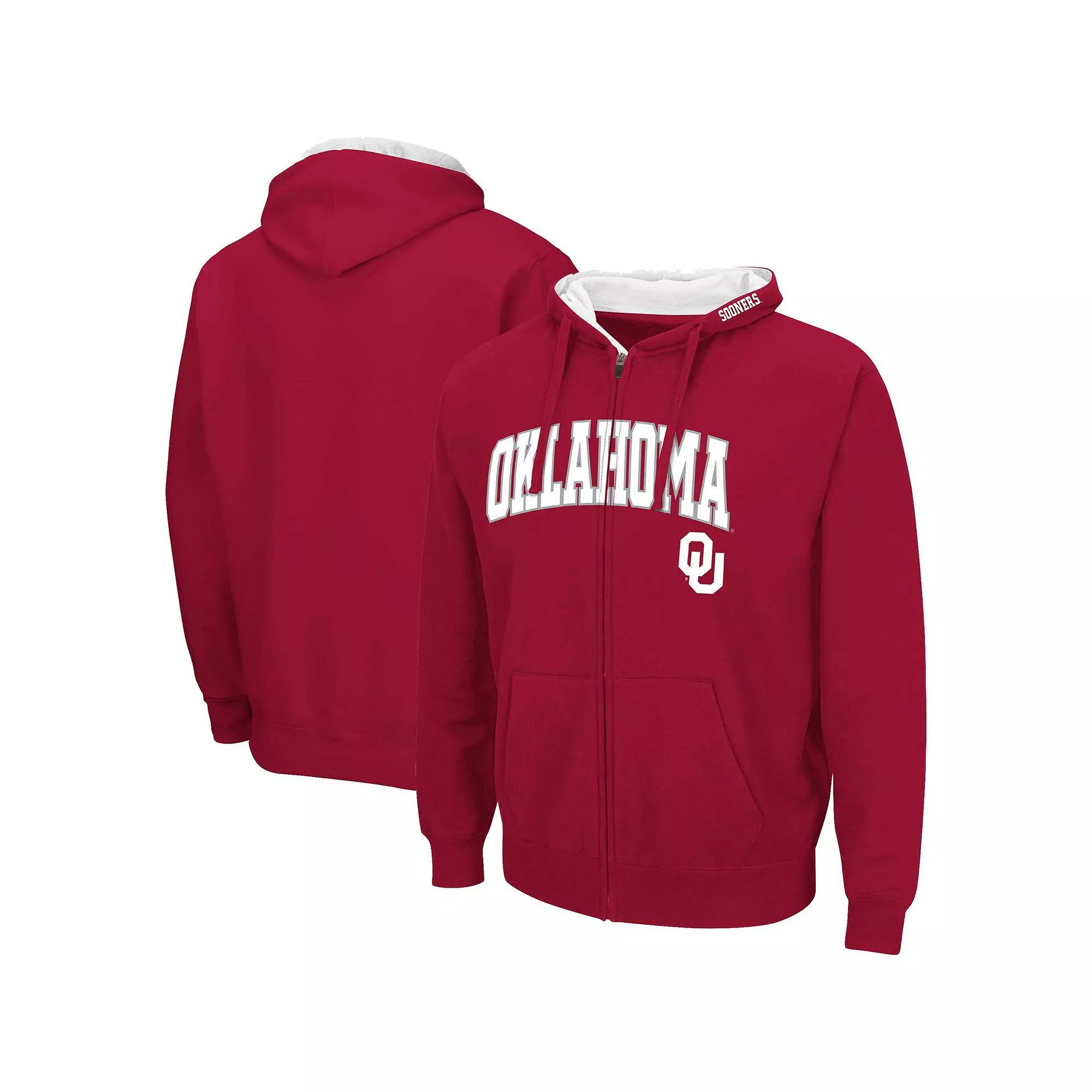 Men's Colosseum Crimson Oklahoma Sooners Arch & Team Logo 3.0 Full-Zip Hoodie,  Product Image