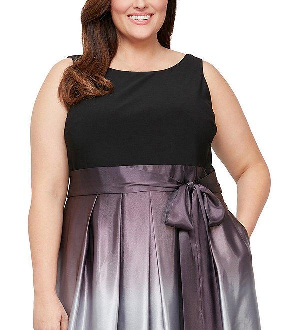 Ignite Evenings Plus Size Boat Neck Ombre Satin Bow Sleeveless Gown Product Image