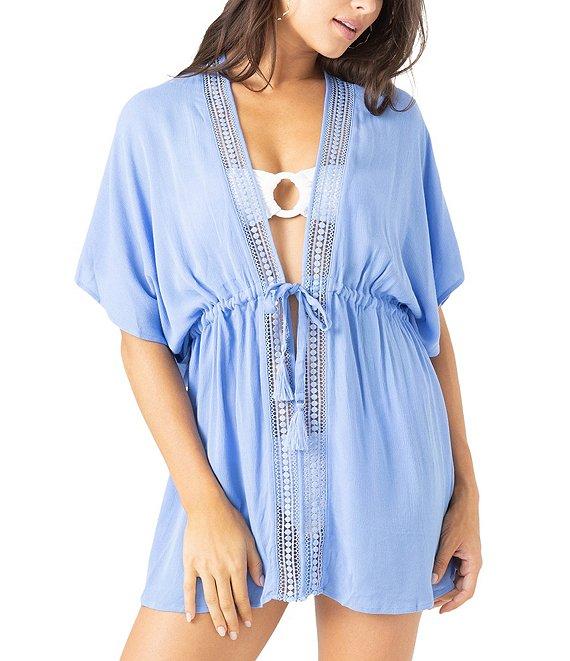 Roxy Sun Kiss Lace Trim Tie Waist Kimono Swim Cover-Up Product Image