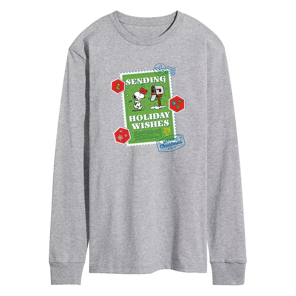 Men's Peanuts Sending Holiday Wishes Long Sleeve Graphic Tee,  Product Image