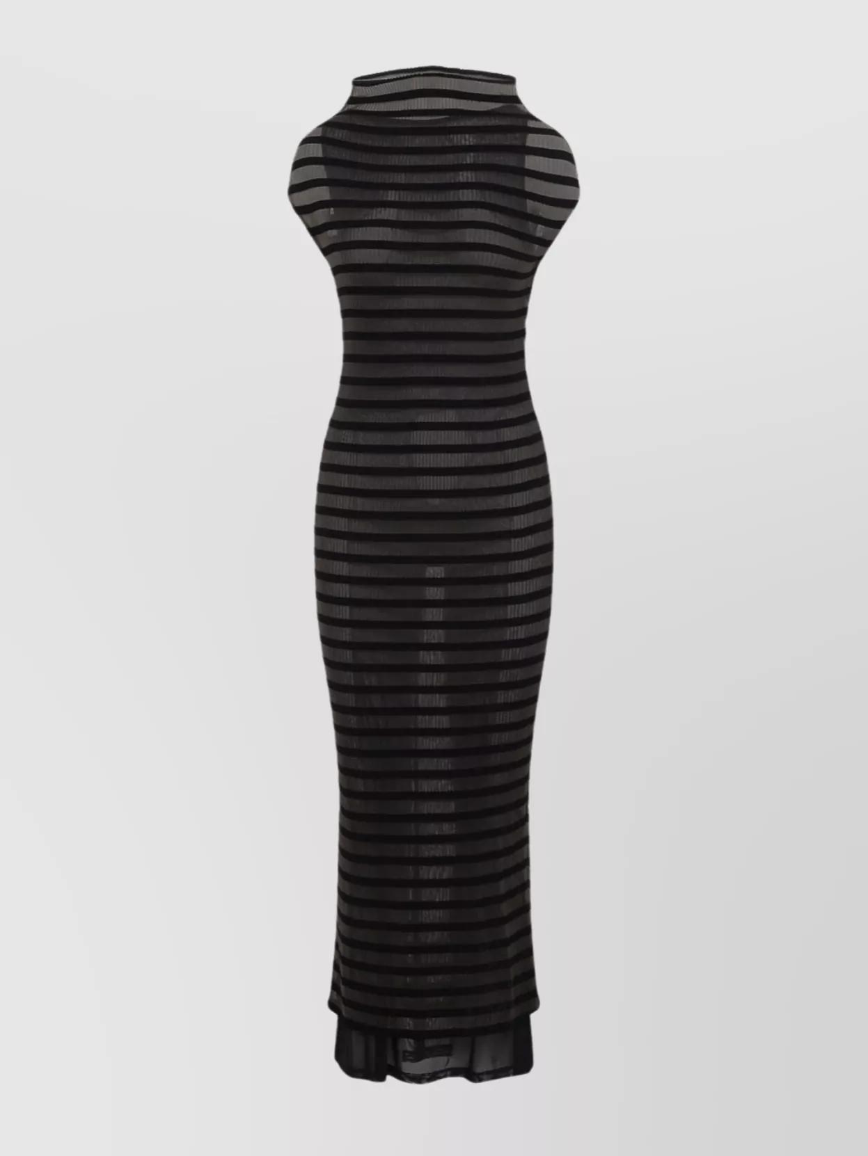 JEAN PAUL GAULTIER Mariniere Striped Cap-sleeve Nylon Maxi Dress In Black Product Image