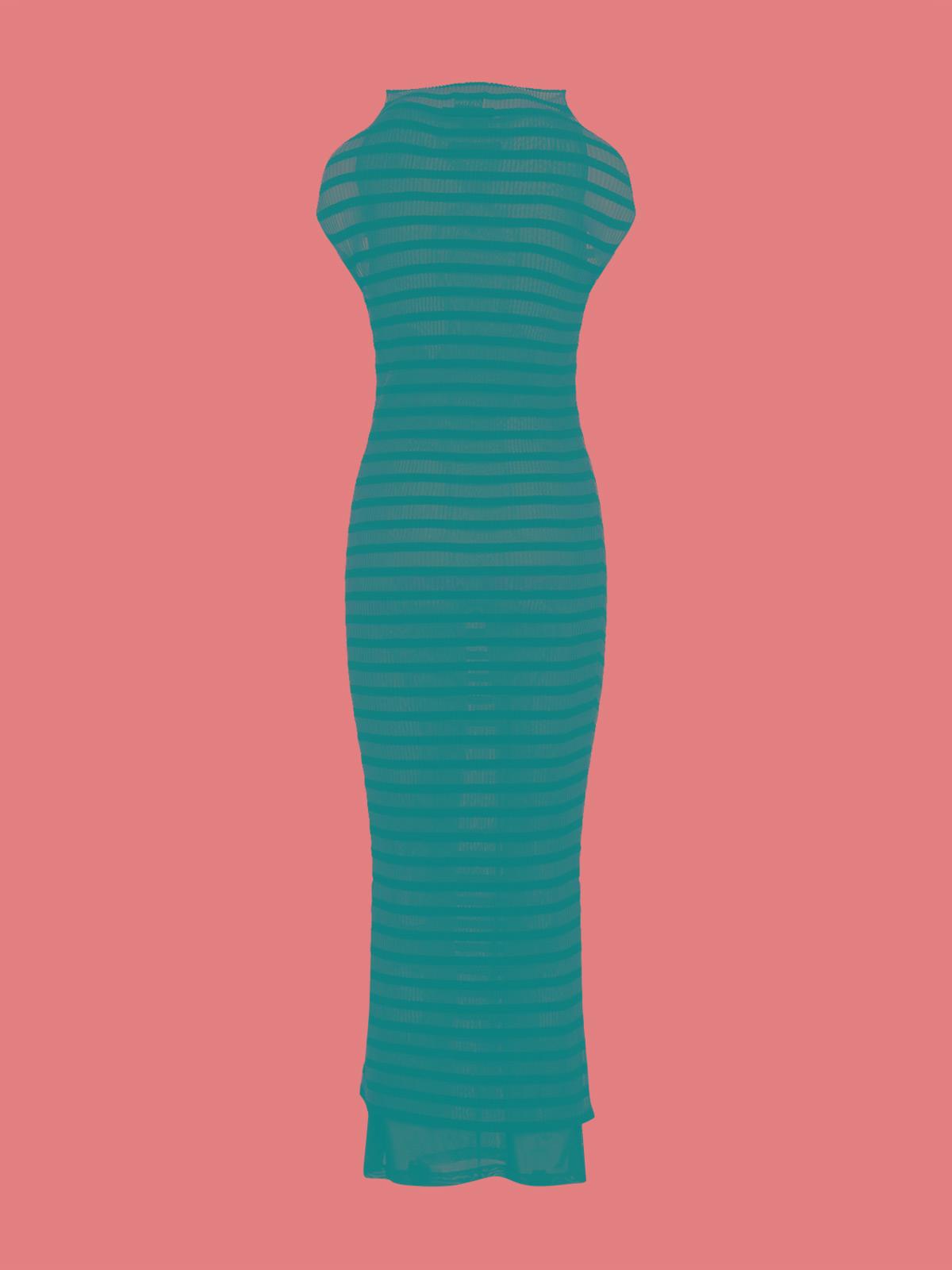 JEAN PAUL GAULTIER Mariniere Striped Cap-sleeve Nylon Maxi Dress In Black Product Image