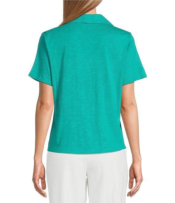 Investments Knit Short Sleeve Button Front Notch Collar Camp Top Product Image