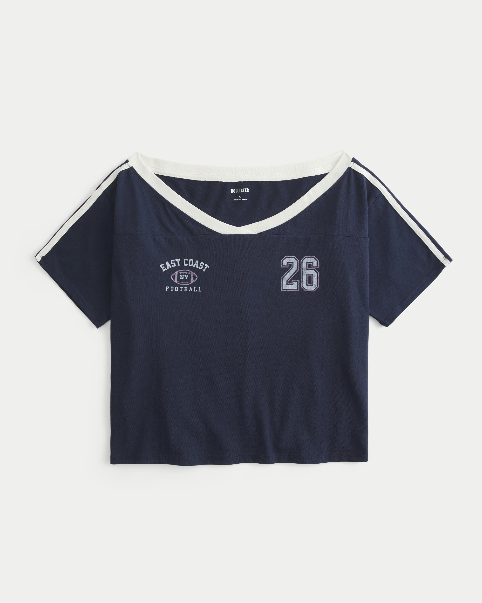 Oversized Off-the-Shoulder Varsity Floral Graphic Tee Product Image