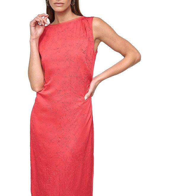 DKNY by Donna Karan Ruched Shoulder Textured Satin Charmeuse Sheath Midi Dress Product Image