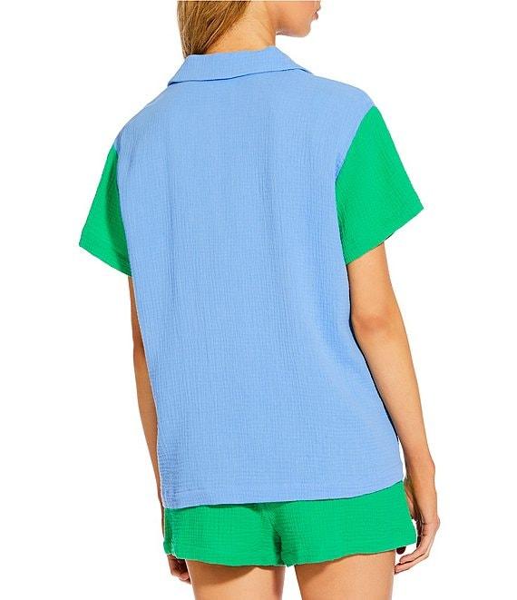 GB Oversize Colorblock Button Down Shirt Swimsuit Cover-Up Product Image