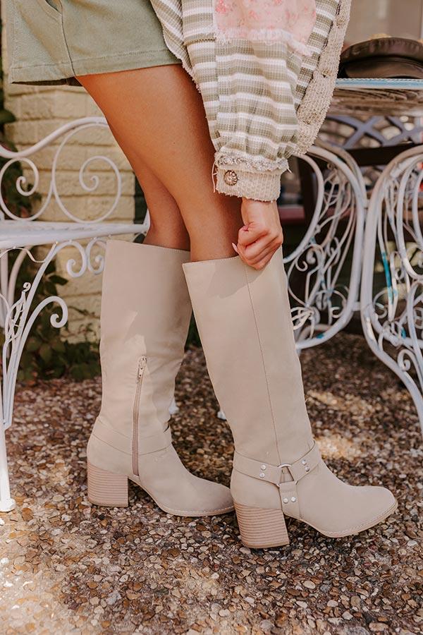 The Elliana Faux Nubuck Knee High Boot In Beige Product Image
