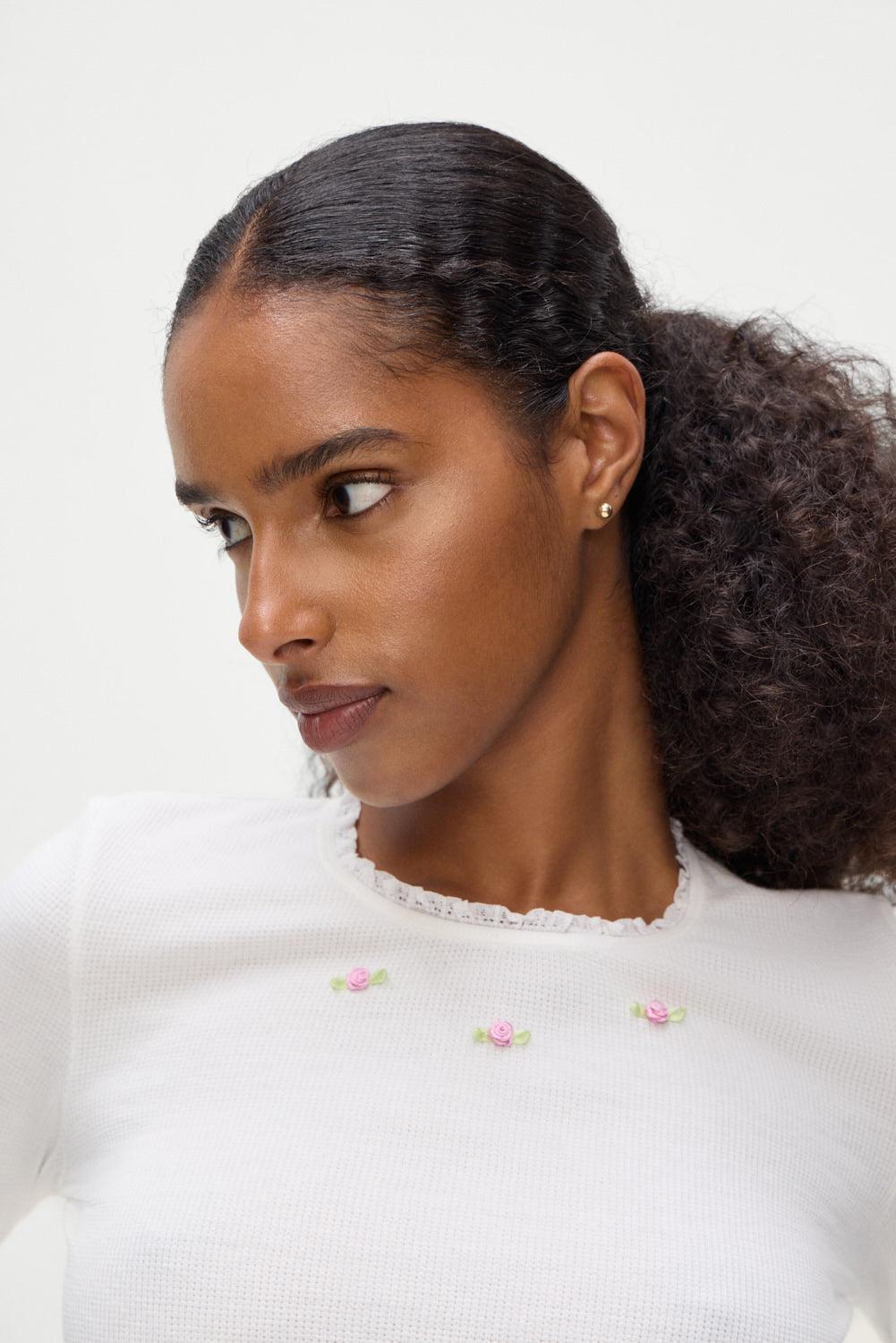 Eve Waffle Long Sleeve Shirt - White Product Image