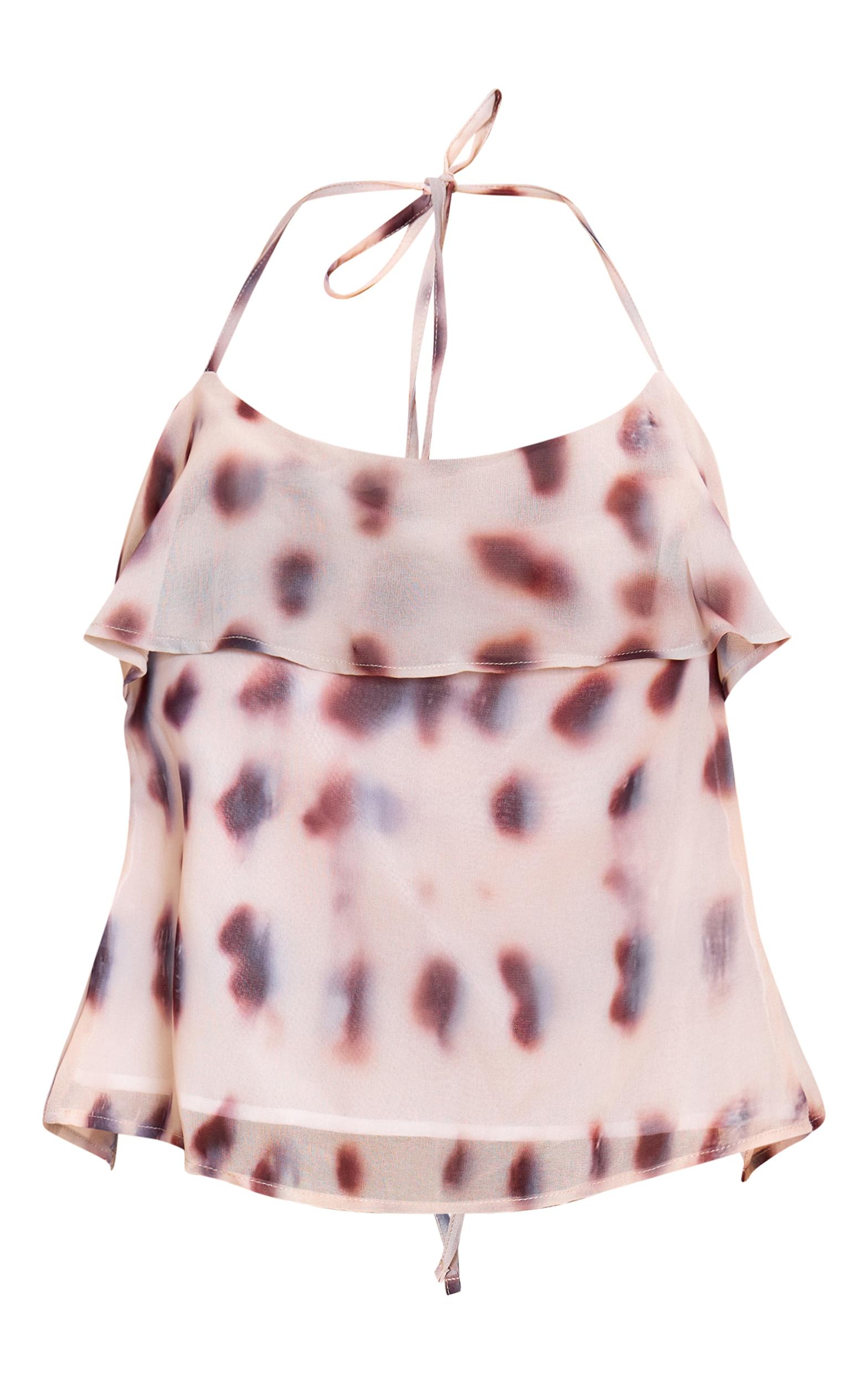 Cream Printed Chiffon Halter Cami Top Product Image
