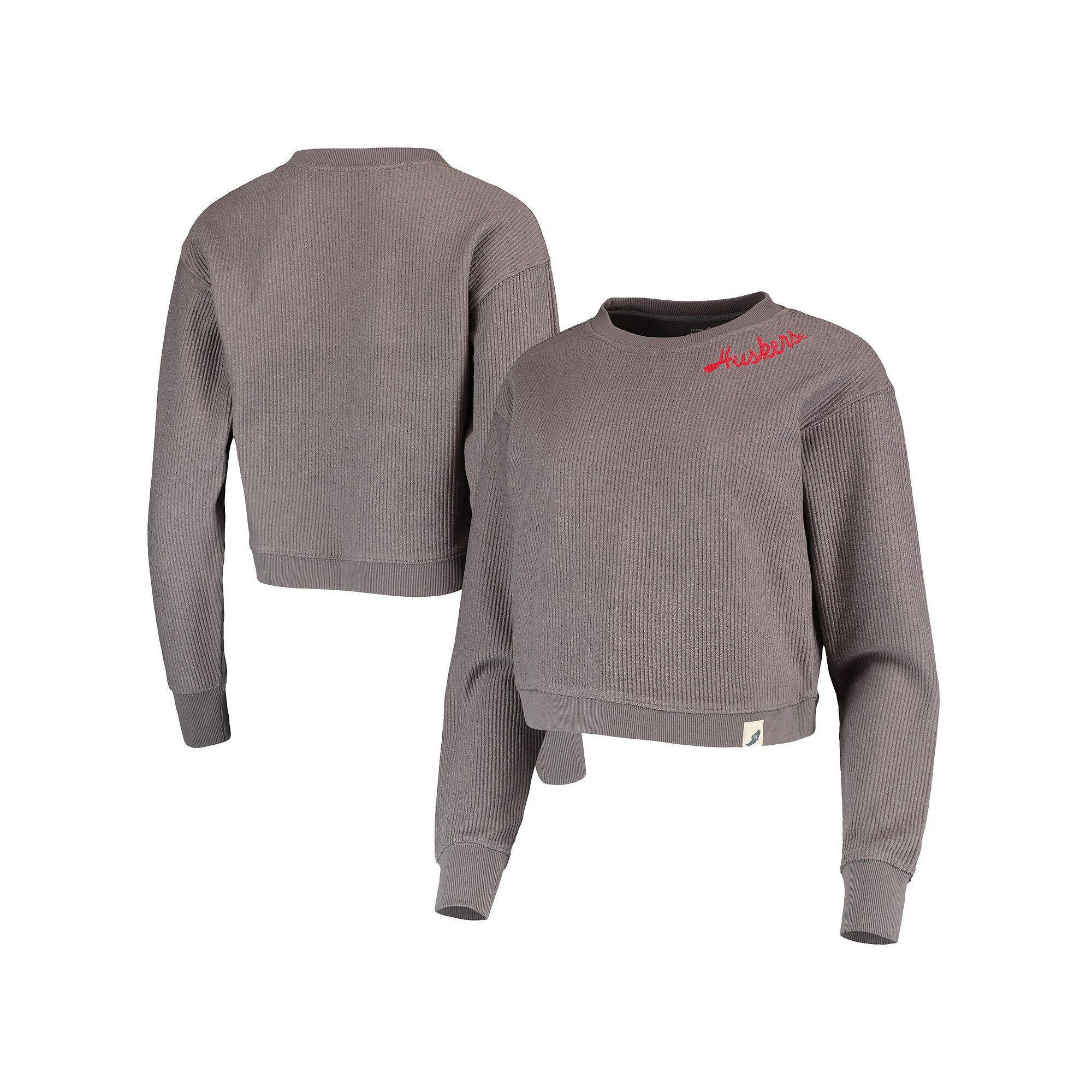 Women's League Collegiate Wear Charcoal Nebraska Huskers Corded Timber Cropped Pullover Sweatshirt, Size: XL Product Image