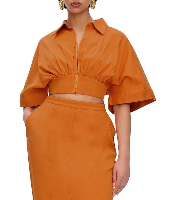 Andrea Iyamah Alu Point Collar Elbow Sleeve Zip Front Crop Top Product Image