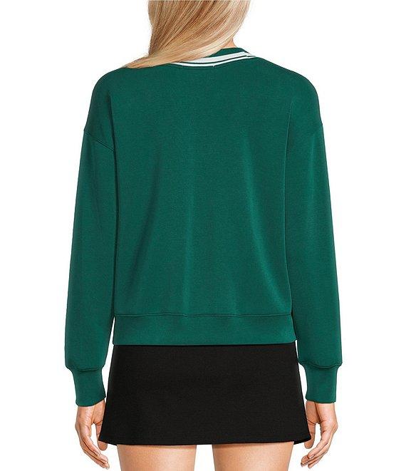 Copper Key V-Neck Varsity Inspired Contrast Trim Long Sleeve Top Product Image