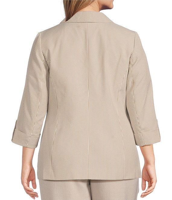 Kasper Plus Size Seersucker Notch Lapel 3/4 Roll-Tab Sleeve Coordinating Patch Pocket Jacket Product Image