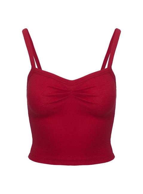 Essentials Ruched Rib Cami Top Red Product Image