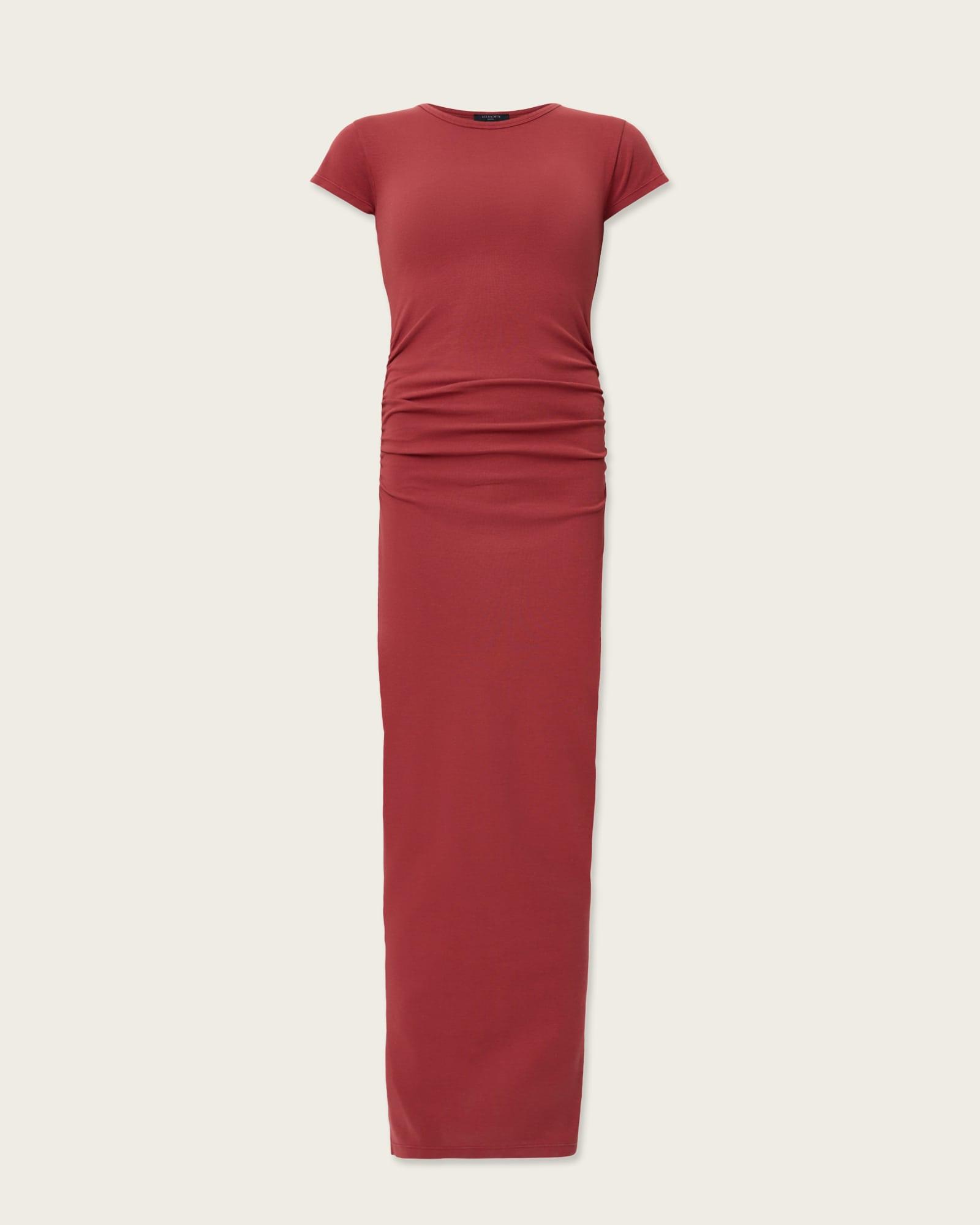 Katarina Short Sleeve Slim Fit Maxi Dress BURNT BRICK RED | ALLSAINTS US Product Image