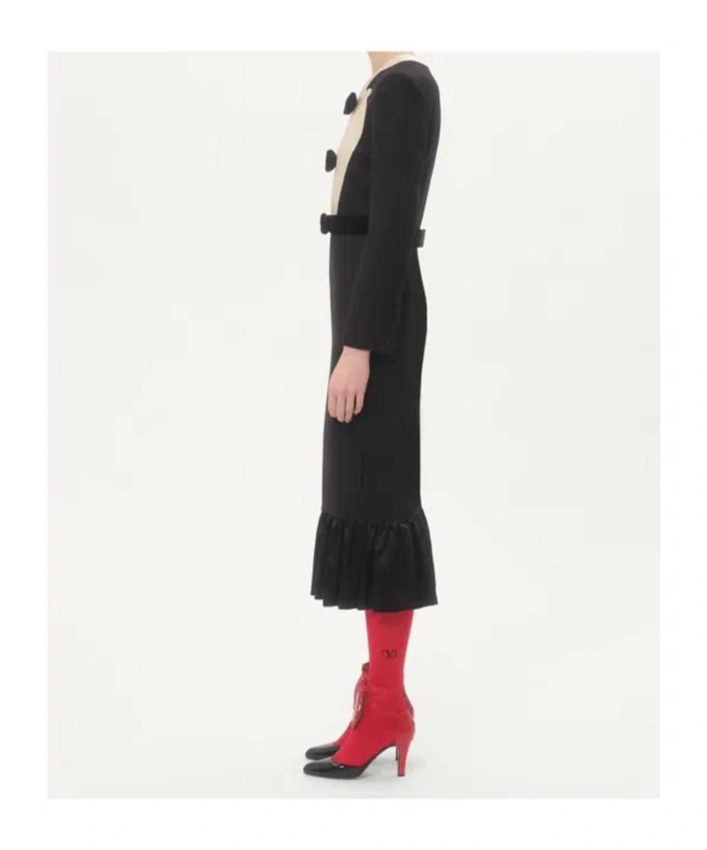 VALENTINO Virgin Wool Midi Dress With Bows In Black Product Image