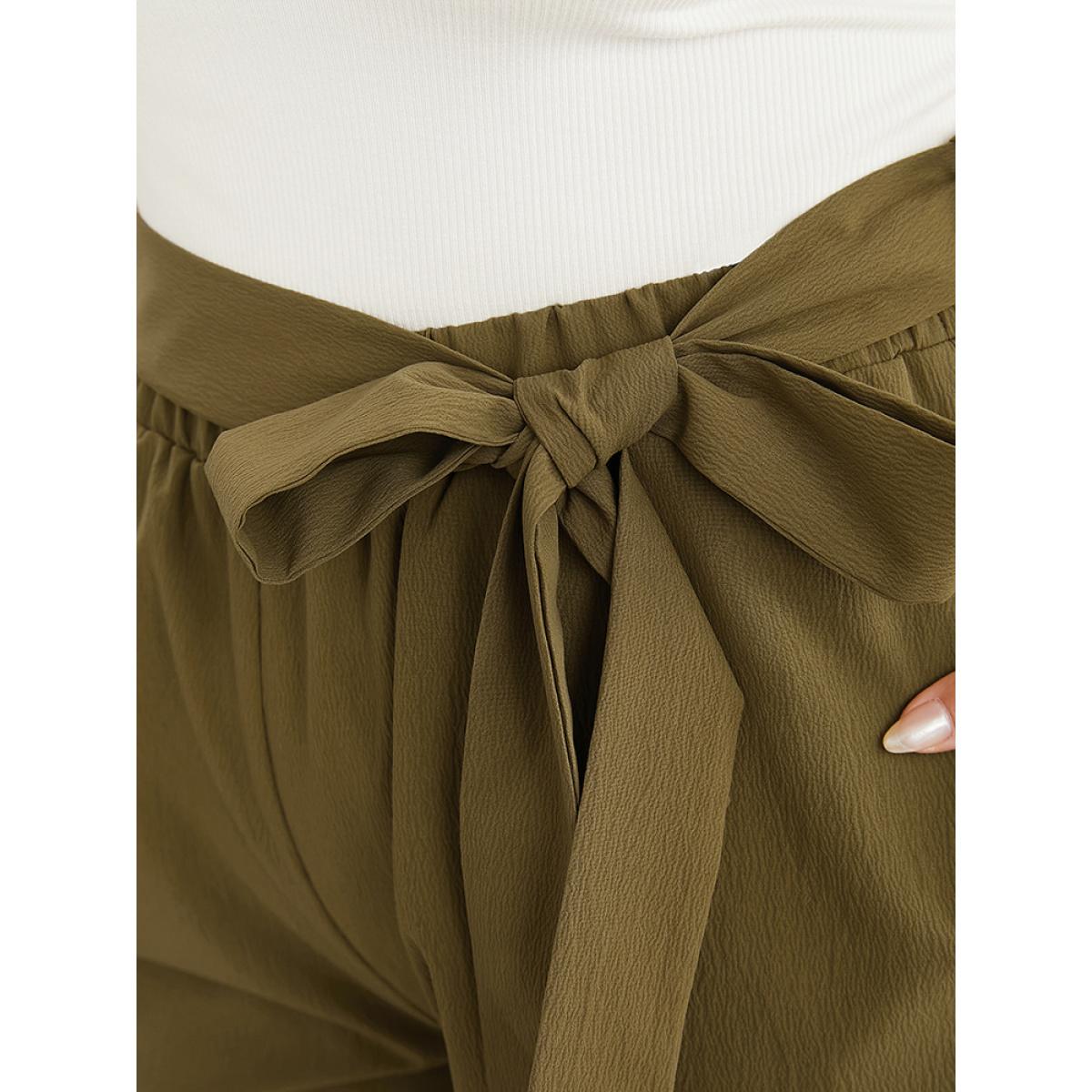 Plus Size Solid Belted Pocket Scalloped Trim Tiered Shorts Women ArmyGreen Casual Dailywear Shorts BloomChic 22-24/3X Product Image