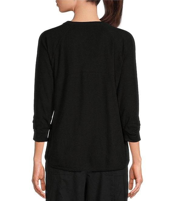DKNY Sport by Donna Karan Mini Slub Waffle Knit Crew Neck 3/4 Ruched Sleeve Tee Product Image