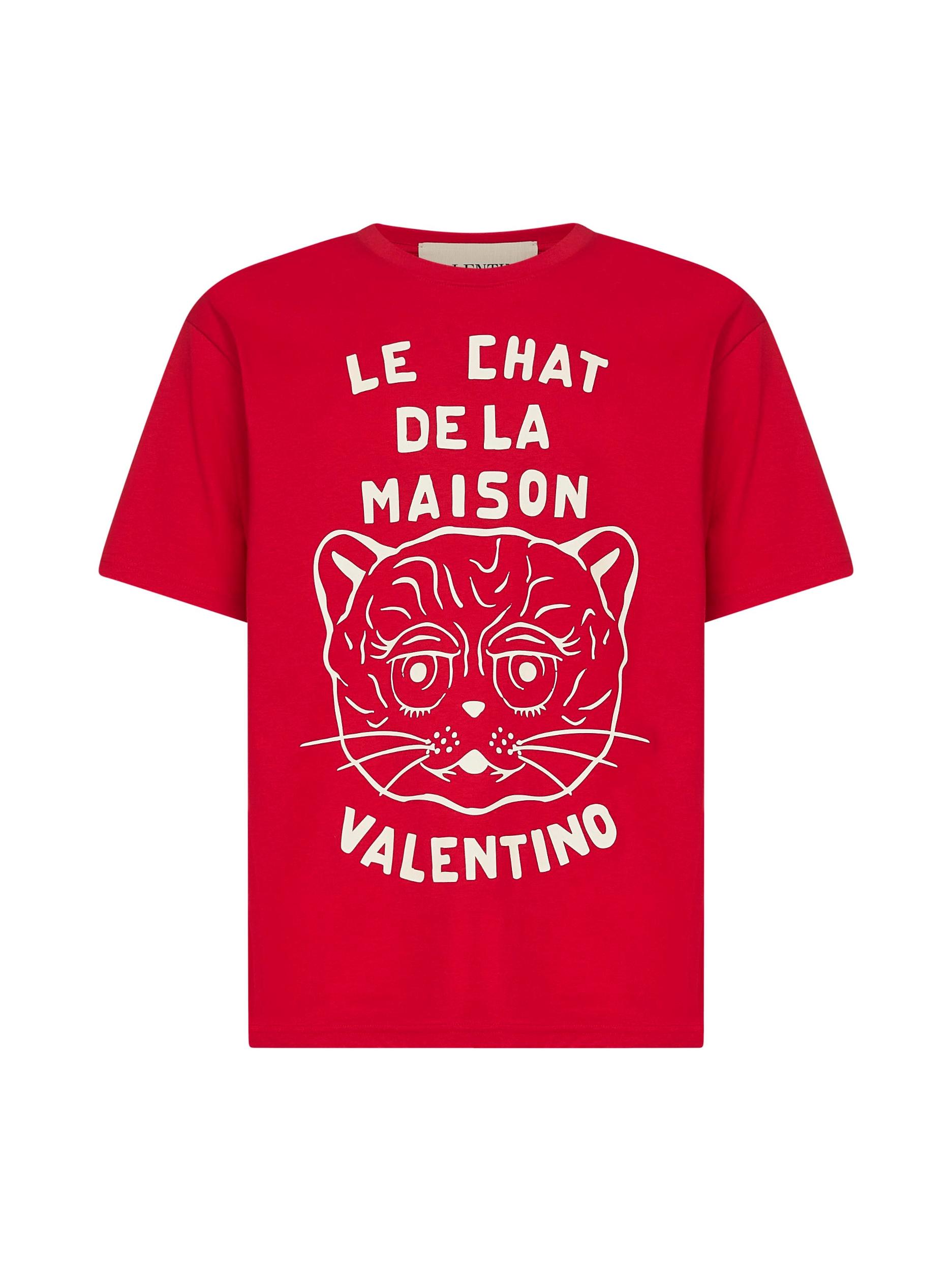 VALENTINO Graphic Print House Cat Crew Neck T-shirt In Red Product Image