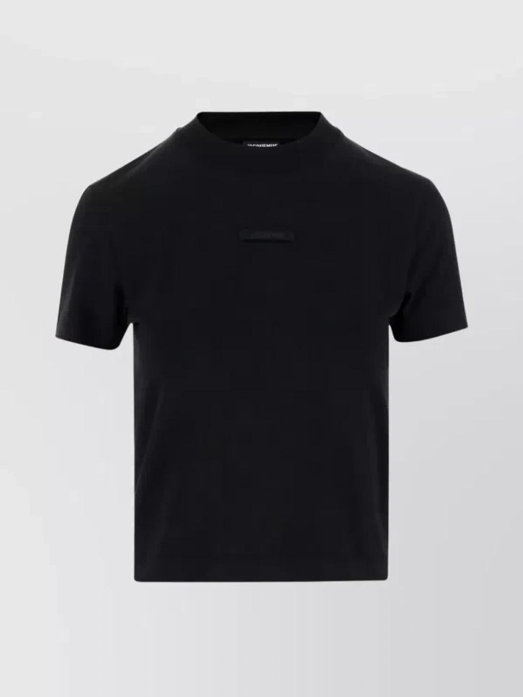 JACQUEMUS Black Fitted T-shirt With Logo Patch In Stretch Cotton Woman Product Image