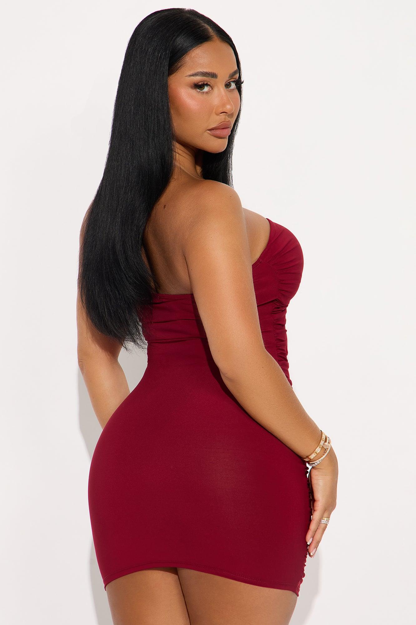 Nikki Ruched Strapless Mini Dress - Wine Female Product Image