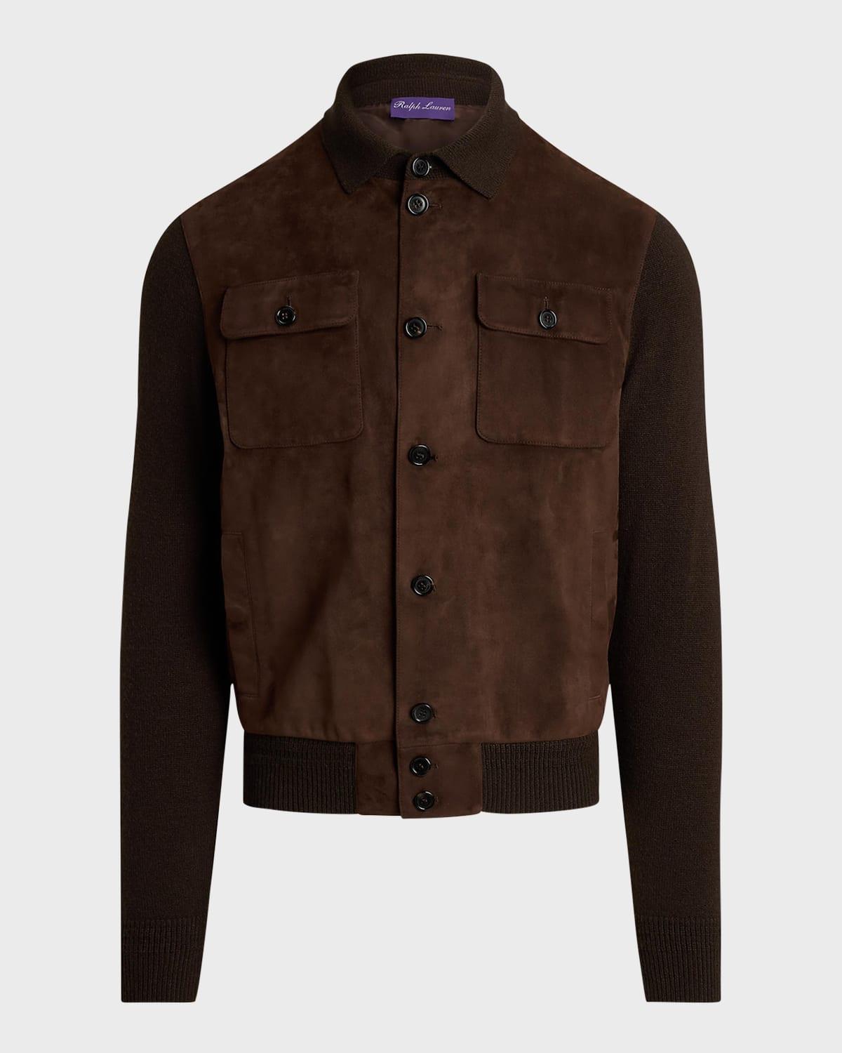 Mens Suede-Panel Cashmere Cardigan Product Image