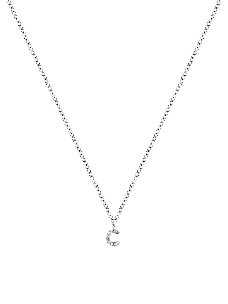 Womens 14K White Gold Diamond Intial Pendant Necklace Product Image
