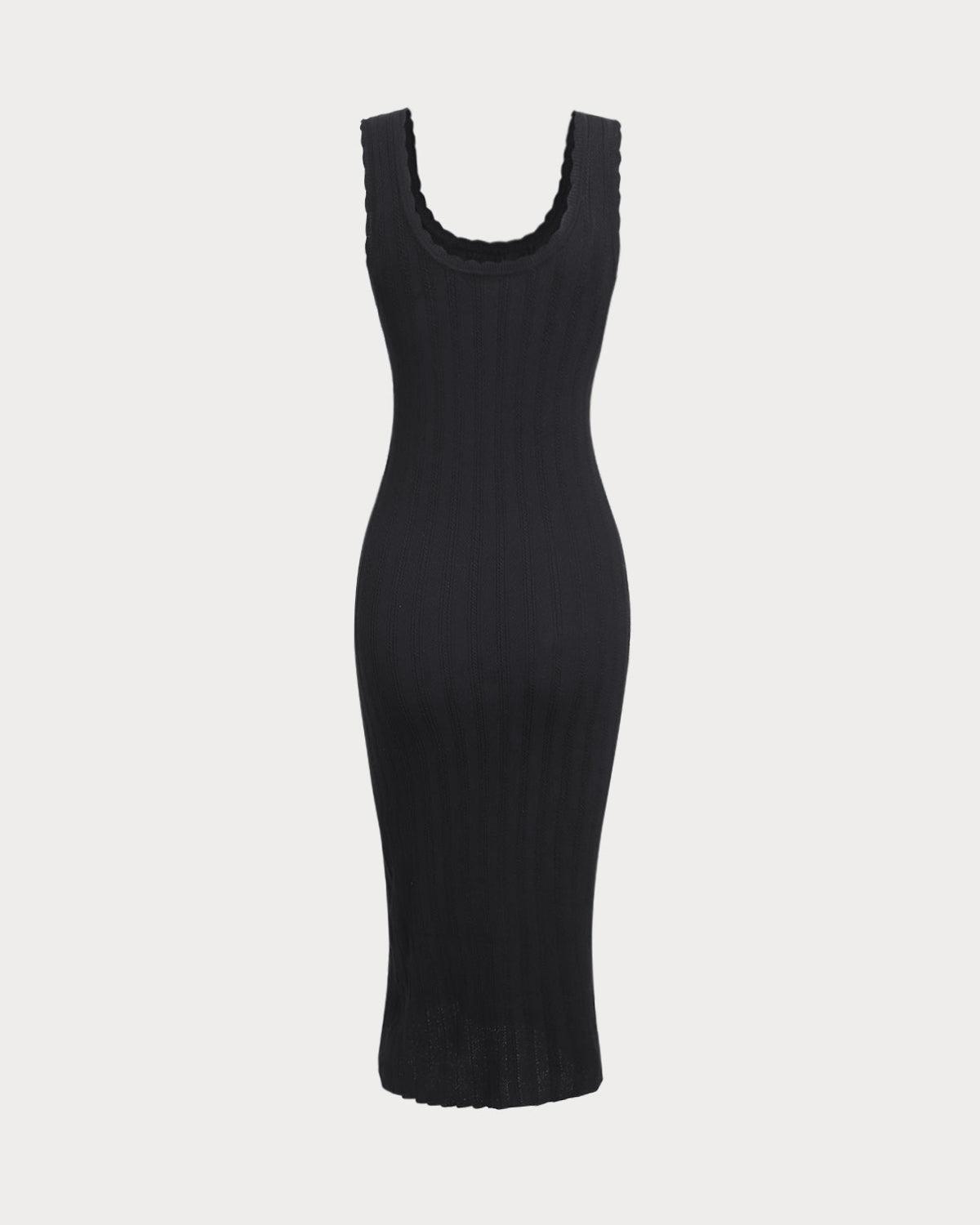 Black U Neck Bodycon Sleeveless Sweater Dress Product Image