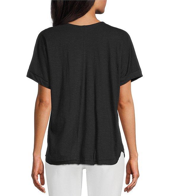 Intro Petite Size Solid V-Neck Short Sleeve Tee Product Image
