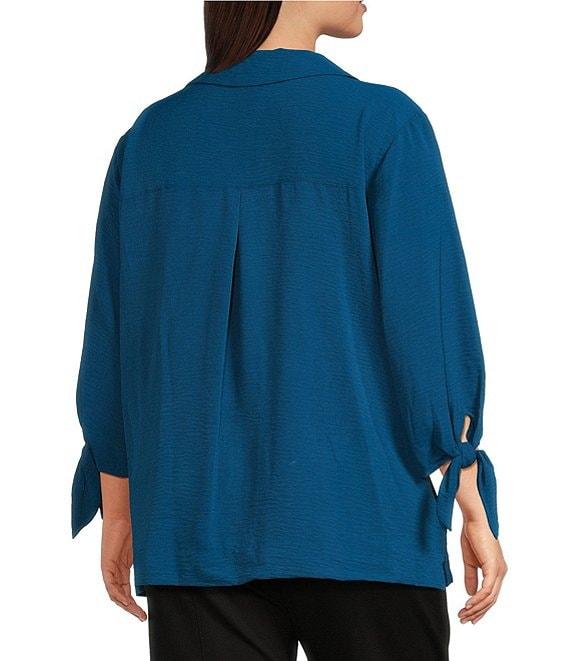 Slim Factor by Investments Plus Size Nicole Point Collar Y-Neck 3/4 Tie Sleeve Button Front Top Product Image
