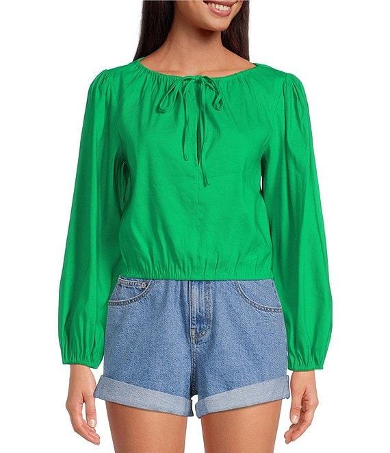 Gianni Bini Camilla Boat Neck Long Sleeve Pullover Woven Linen Blouse Product Image