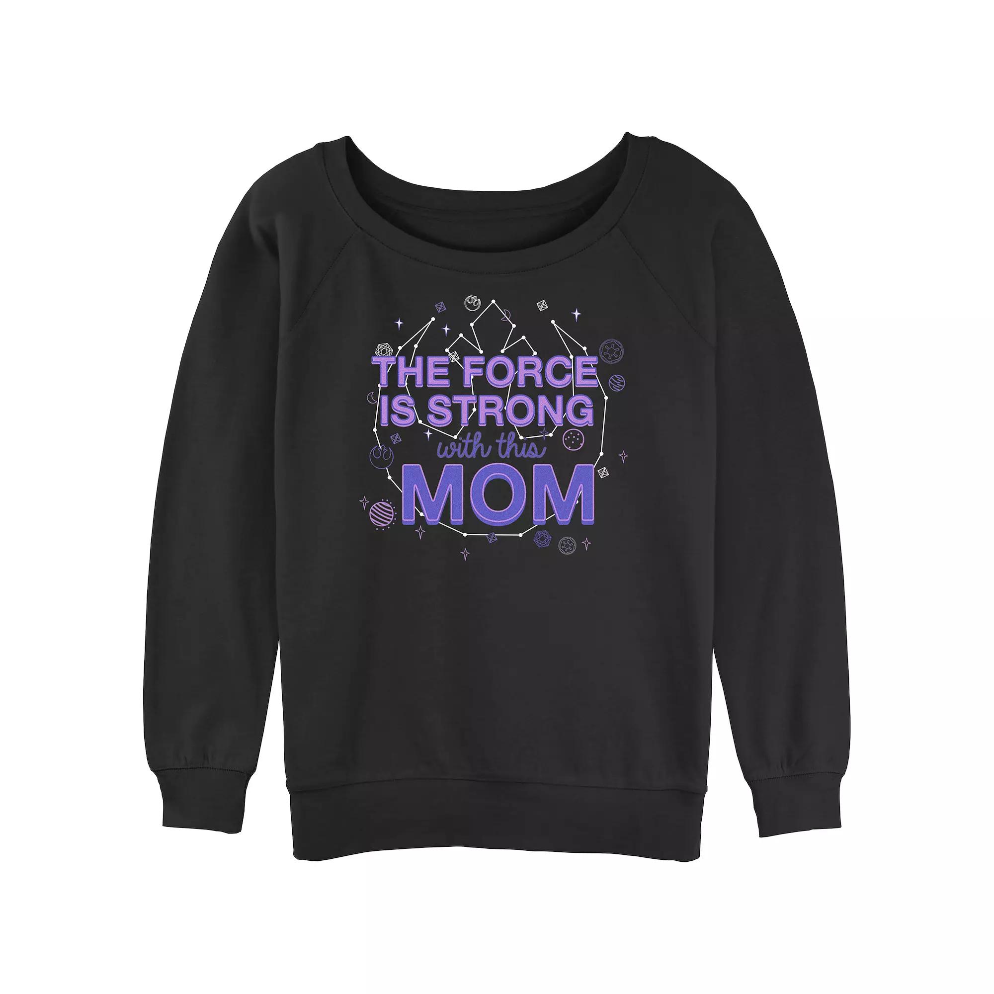 Juniors' Star Wars The Force Is Strong With This Mom Rebel Logo Slouchy Terry Pullover, Girl's, Size: XL, Black Product Image